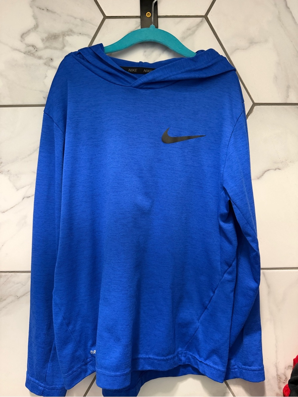 Nike Royal Blue Hooded Long Sleeve Top with Black Swoosh